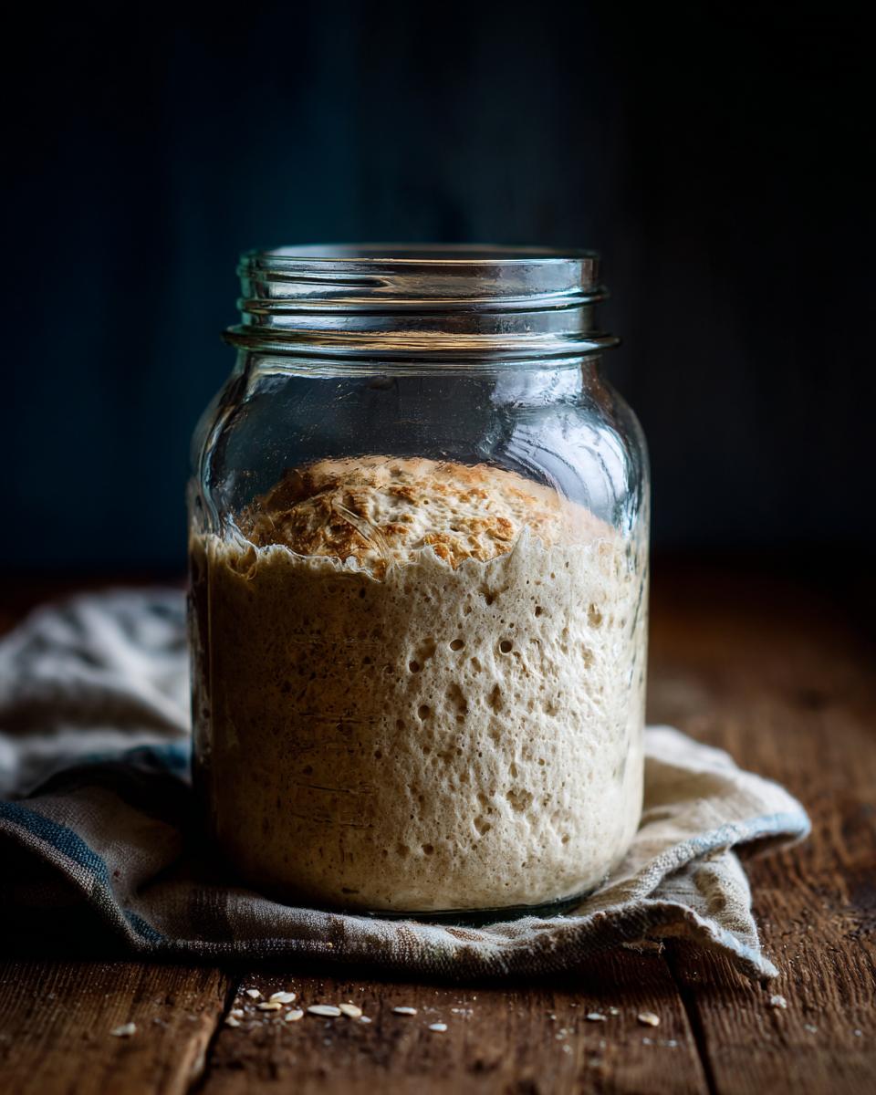 A bubbly and active sourdough starter in a glass jar, ready for baking. Master Your Sourdough Starter now!
