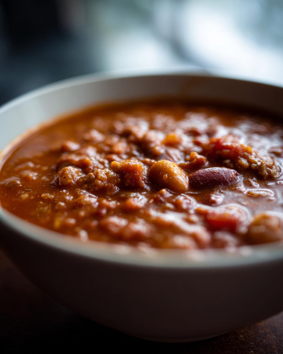 Close-up of a bowl filled with hearty Vegan Tomato White Bean Stew, showcasing the rich texture and ingredients.