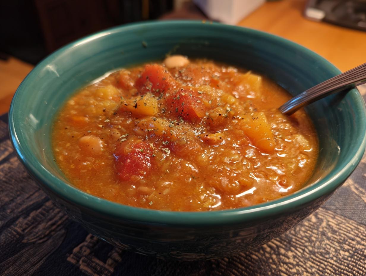 A bowl of delicious Vegan Tomato White Bean Stew, garnished with herbs and ready to eat.
