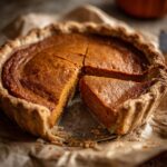 A freshly baked Velvety Southern Sweet Potato Pie with a slice removed, showcasing its smooth texture.