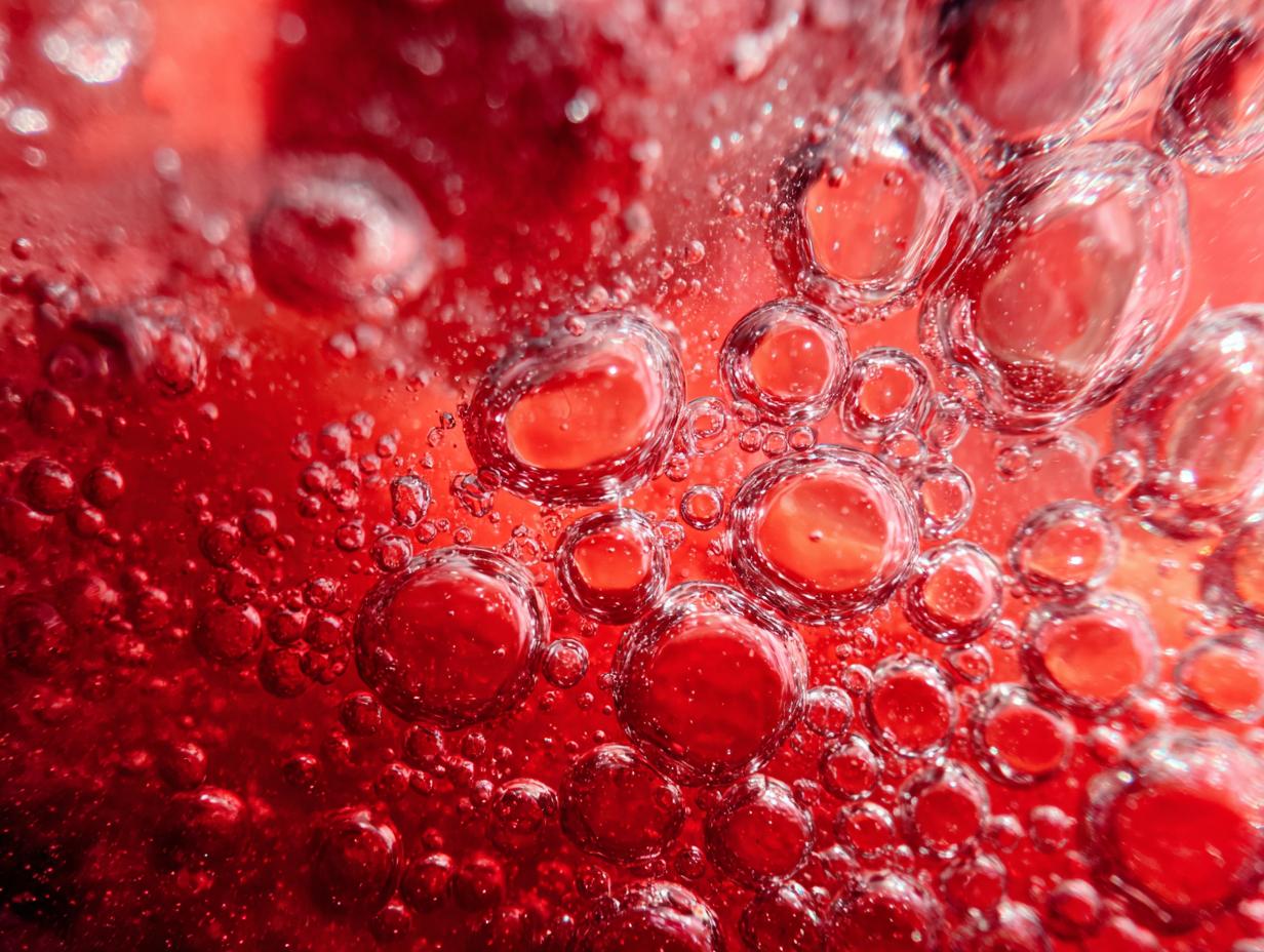 Close-up of vibrant red The Watermelon Juice with sparkling bubbles, showcasing its refreshing texture.