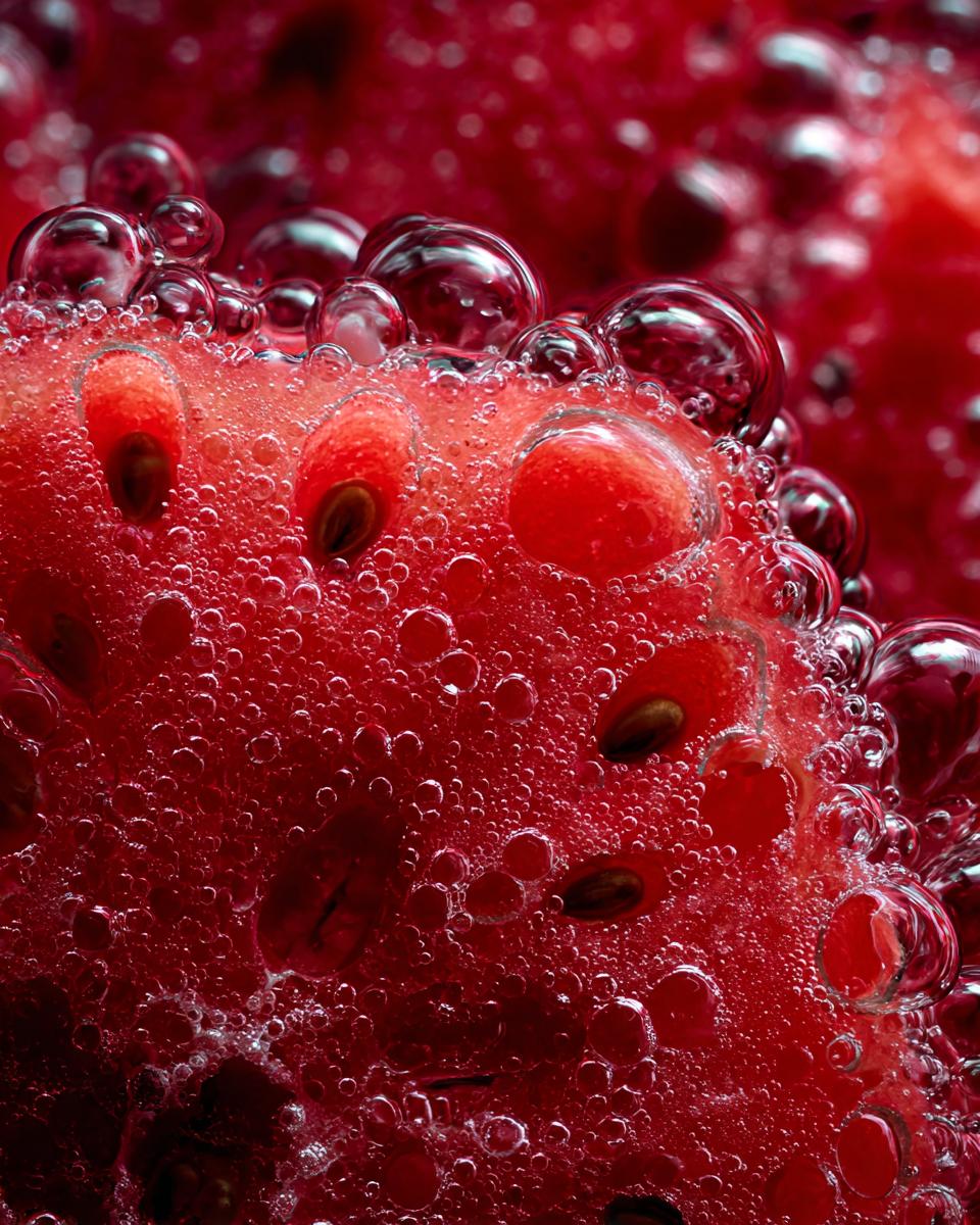 Close-up of a juicy watermelon slice, showing seeds and droplets, perfect for The Watermelon Juice.
