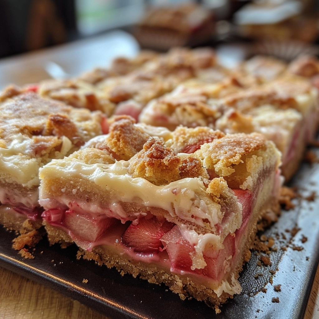 Easy Rhubarb Bars with Cream Cheese Frosting